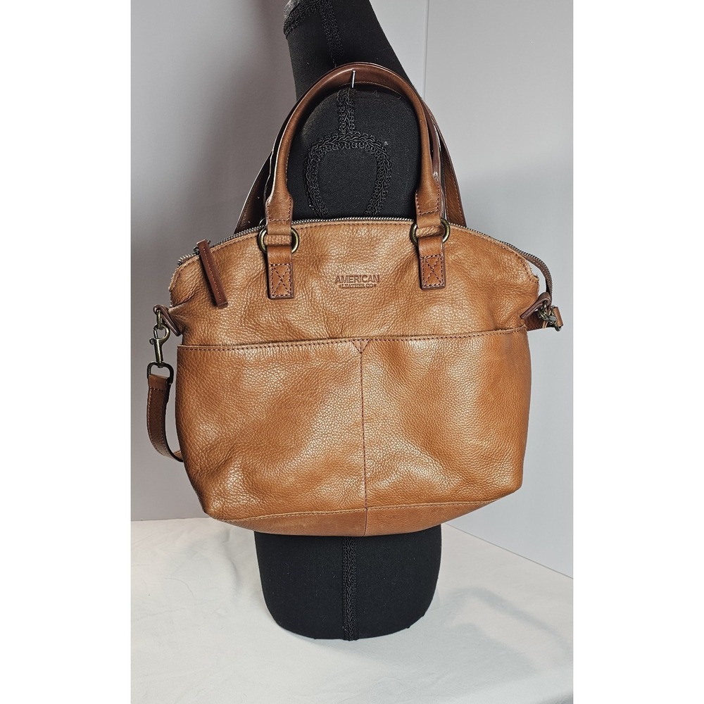 American Leather Co. Cognac Carrie Leather Dome Satchel Bag Soft Leather Zip Top